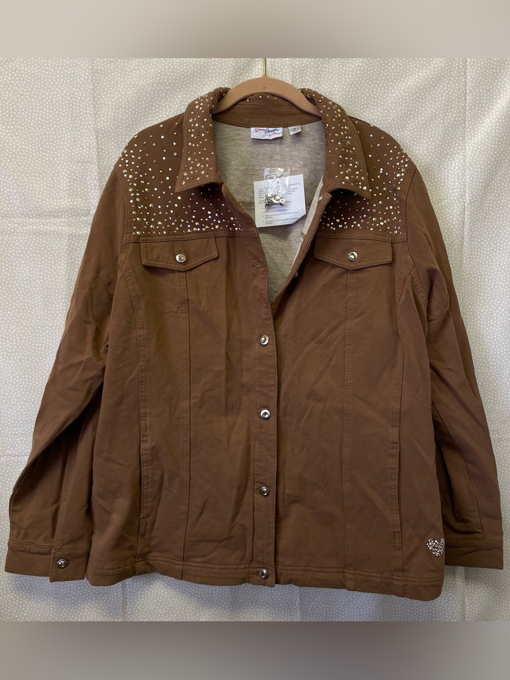 DreamJeannes by Quacker Factory Tan Denim & Diamonds Jacket Size XL - A256683
